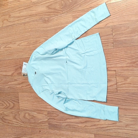 NWT Prana light blue, mock neck quarter-zip cotton pullover w thumbholes, size M - Picture 2 of 2